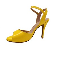 Evkoodance Nouvelle Arrivée Chaussures de Danse Latine Salsa Ballroom Tango pour Femmes Talon 8,5 cm Cuir Jaune Semelle Extérieure en Daim Danse Sportive