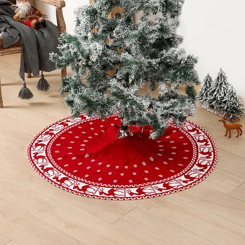 Vendita calda nuovo fiocco di neve lavorato a maglia modello alce gonna albero di natale per albero di natale grembiule ornamenti gonna albero di natale