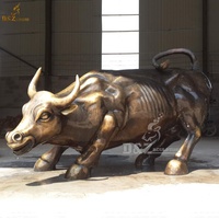 Jardín al aire libre Decoración de tamaño real Animal Escultura de latón Wall Street Bull Estatua de bronce