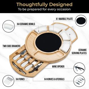 Bamboo <b>Cheese</b> Board With <b>Knife</b> <b>Set</b> Round Cutting Board For Serving And Snacking Durable Food Safe - Product Image 4