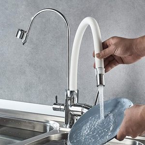 Rubinetti da <span class=keywords><strong>cucina</strong></span> Osmosis con beccuccio flessibile e doppia maniglia, spruzzatore 3 in 1 per <span class=keywords><strong>filtro</strong></span> depuratore acqua lavello <span class=keywords><strong>cucina</strong></span>, bianco - Product Image 3