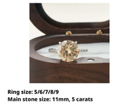 Bijoux de luxe simples, bague en argent sterling 925 avec moissanite jaune ronde de 5 carats VVS, qui passe le test du diamant avec certificat GRA