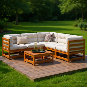 Set Divano Modulare da Giardino in Legno di Pino Massiccio Marrone Cerato, Arredamento da Esterno per 6 Persone - Product Image 2