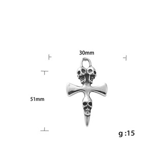 Stainless Steel Skull <b>Cross</b> Pendant Men's Necklace Geometric Design 190160 - Product Image 5