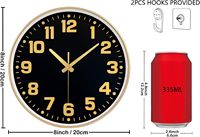 Jam Dinding Analog Modern Tanpa Suara Berdetak dengan Tampilan Jarum Hitam Emas Angka Besar Mudah Dibaca Bersertifikasi CE RoHS