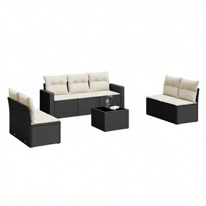 Conjunto de Sofá de Jardín de Ratán Negro con Cojines, Muebles de Exterior de 6 Plazas, Diseño Contemporáneo - Product Image 1