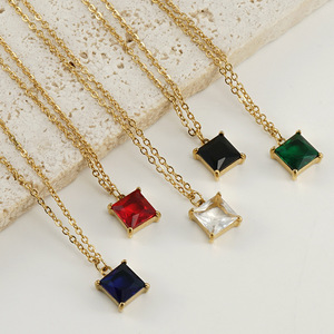 ZOGXIN Square Zircon Pendant Necklace 18K Gold Plated Stainless Steel Multi Color Geometric Chain For Women - Product Image 2