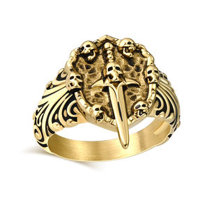 Anillo Único de Acero Inoxidable de Alta Calidad, Negro, Plateado, Dorado, con Diseño de Calavera y Espada, para Hombre y Mujer - Product Image 2