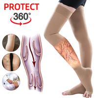 Bas de contention médicaux en coton respirants et doux, hauteur cuisse, 20-30 mmHg, avec bande antidérapante en silicone pour femmes et hommes
