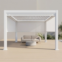 Pergola à lames orientables en aluminium 6063 résistante au vent, avec lames rotatives à 150 degrés et drainage par gouttière dissimulée pour jardin, patio et toit.