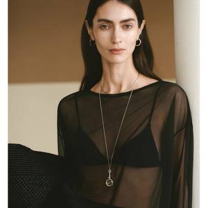 Collar con colgante de llave de lupa de Latón chapado en oro y plata estilo dinero antiguo de moda para mujer joyería de cadena de suéter largo - Product Image 3