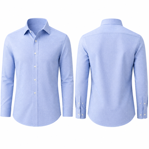 Chemise habillée à manches longues pour homme, coupe ajustée, bleu texturé, chemise de bureau formelle, tissu de qualité supérieure, logo personnalisé, vêtements de travail - Product Image 2