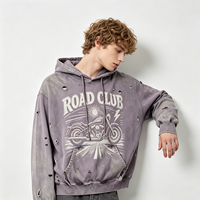 Sweat à capuche pour homme en coton épais, violet, effet délavé soleil, avec motif motard, style vintage, streetwear, Sun Faded Road Club Motorcycle