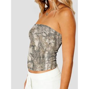 FOXA Camo Tube <b>Top</b> Women Strapless Ruched Crop Bandeau Summer Y2K Backless Tank <b>Top</b> - Product Image 3