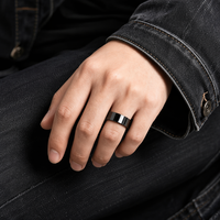 Hochreflektierender Edelstahl Flachband-Ring mit Abgeschrägter Kante Gold Roségold Schwarz Silber Blau Regenbogen Minimalistisch Unisex