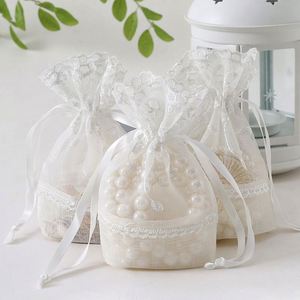 <b>Creative</b> Drawstring White Lace Mesh Jewelry Pouch Foldable Bottom Storage <b>Gift</b> Bundle Bag - Product Image 2
