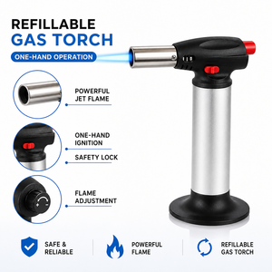 Briquet torche à jet haute température personnalisé avec logo, coupe-vent, rechargeable au butane, pour barbecue, cigares, pâtisserie, cuisine - Product Image 2