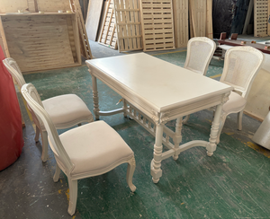 Light French Cream <strong>White</strong> Solid Wood <strong>Dining</strong> <strong>Table</strong> and Chairs <strong>Set</strong> 4 Seater Rattan Back <strong>Dining</strong> Room Furniture - Product Image 4
