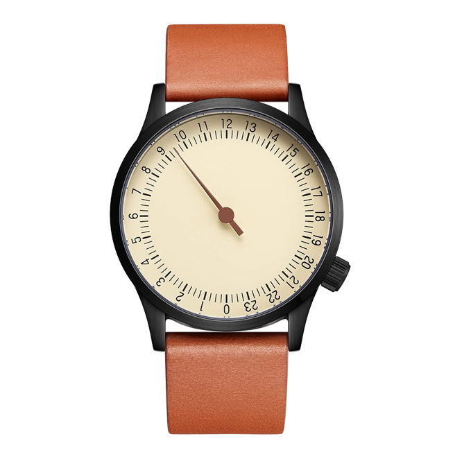 Cadran beige + bande en cuir marron