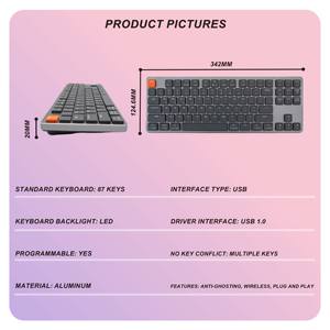 Clavier de jeu sans fil 2,4 GHz, 87 touches, clavier mécanique à profil bas, rétroéclairage LED RVB, clavier de jeu <span class=keywords><strong>USB</strong></span> - Product Image 2