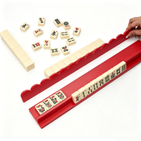 U.fun Ensemble de supports et poussoirs de mahjong américains en bois massif ondulé de 17,5 pouces, supports magnétiques pour tuiles, règles festonnées deux-en-un
