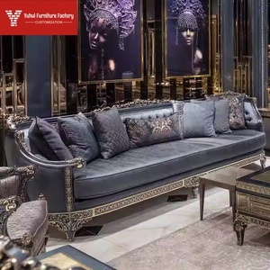 Fransız Tarzı Kumaş Kanepe, Büyük Daire Villa Oturma Odası Kanepe Takımı, Neoklasik Masif Ahşap Oymalı Mobilya - Product Image 3