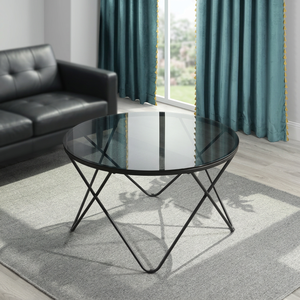 AK Brass Attractive Metal Coffee Table <b>Black</b> Finished <b>Frame</b> With Top Round Glass Traditional Furniture For Hotel Room Furniture - Product Image 1