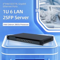 英特尔赛扬 3865U 6 个千兆以太网端口 2 个 SFP 防火墙 Ubuntu LINUX 微软路由器服务器 适用于工业的迷你 PC 工业计算机