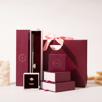 Coffret à bijoux en velours bordeaux avec tiroirs doublés - Kit d'emballage de luxe avec sac cadeau pour colliers, bagues et boucles d'oreilles