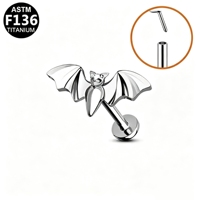 Piercing de Titanio F136 G23 Mini Bat Threadless con Base Plana para Oreja, Labio, Nariz, Joyería, Regalo de Boda