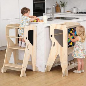 Torre de aprendizaje de madera con pizarra para niños pequeños de 1 a 3 años, forma geométrica, taburete de cocina unisex - Product Image 1