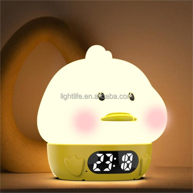 Silicone Night Light Alarm Clock Color Changing Cute Animal Night Lamp Touch Sensor USB Rechargeable Duck Night Light for Kids