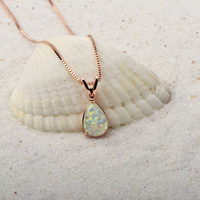 Collier pendentif pour femme en or rose incrusté d'opale, micro-incrustation de goutte d'eau australienne sur chaîne à maillons