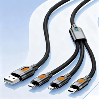 Câble de charge micro USB type C 3 en 1 de qualité supérieure, câble de charge USB multi-ports en nylon tressé pour téléphones mobiles