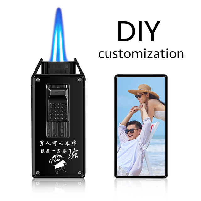 Double 2 Jet Electric Lighter Waterproof LED Camping Cigarette Rechargeable Electric Usb Lighter Butane Refillable Modern Zinc