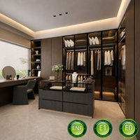 Armoire en bois avec îlot vitré anthracite, étagère ouverte, miroir, rangement pour vêtements, tiroir, classement E0, pour chambre et appartement