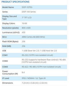 DOP-100 ซีรีส์ HMI DOP-107EG หน้าจอสัมผัส TFT ขนาด 7 นิ้ว การ์ดอีเธอร์เน็ต อินเทอร์เฟซระหว่างมนุษย์กับเครื่องจักรมาตรฐาน - Product Image 2