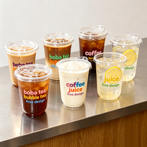 Vasos Desechables de Plástico para Mascotas de 16oz al por Mayor, Vasos Transparentes para Bebidas Frías con Tapa de Cúpula y Servilleta para Cafeterías, con Logotipo Personalizado - Product Image 1
