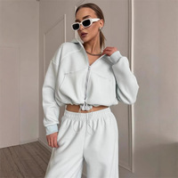 Ensemble de survêtement rose pour femme, coupe courte, avec sweat à capuche zippé et pantalon large, collection sportswear, offre spéciale