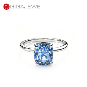 Bague de fiançailles GIGAJEWE 5 carats en moissanite bleu glace taille coussin, en argent sterling 925, avec halo caché, solitaire pour femme - Product Image 1