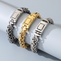 Bracelet pour homme en acier inoxydable, style vintage, avec chaîne torsadée en corde et collier chaîne os de dragon, ensemble de décoration style urbain