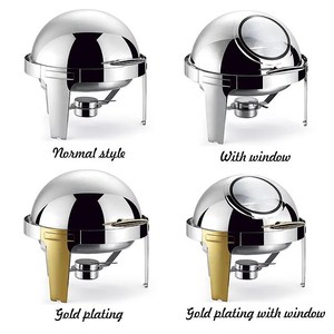 Scaldavivande di Lusso con Coperchio in Vetro, Set per Buffet Rotondo Dorato Decorativo, Scaldavivande di Lusso per Matrimoni Unici, Catering e Feste - Product Image 5