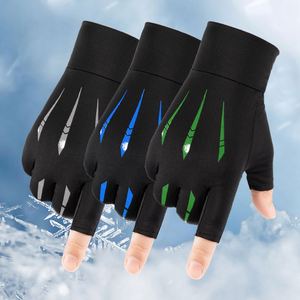 Gants de cyclisme mi-doigts en soie glacée pour hommes, fins, respirants, anti-UV, pour l'été, les activités de plein air et la conduite - Product Image 1