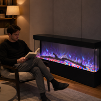 Insert de cheminée électrique de luxe à écran LCD avec flamme LED, construction métallique, fonctionnement en anglais, fixation murale pour villas et hôtels