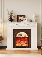 Meuble décoratif d'entrée en bois d'hévéa, style français vintage, avec cheminée intégrée à flamme simulée, télécommandée et étagère de rangement