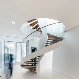 ดอกยางแบบเปิดลายหินอ่อนทำจากไม้ลำแสงโค้งมีไฟ LED บันไดพร้อมราวบันไดกระจกสำหรับวิลล่าสไตล์โมเดิร์นหรูหรา - Product Image 4