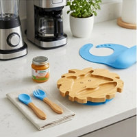 Ensemble bébé GL Manufacturer sans BPA : cuillère, fourchette et assiettes à ventouse en bambou