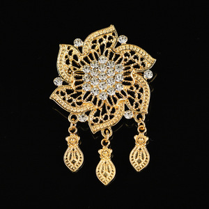 Gold Plated Alloy Crystal Flower Brooch with Hollow Design and Dangle Charms for Women Wedding Party Accessories - Product Image 3