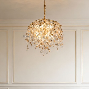 French-style Light Luxury All-Copper Leaf Glass LED <b>Branch</b> Chandelier Designer Art High-End <b>Lighting</b> Fixture for Dining Room - Product Image 5