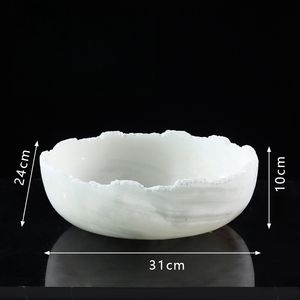 Stonekocc D31x24CM Luxe Naturel Blanc Onyx <span class=keywords><strong>Jade</strong></span> Pierre Marbre Irrégulier Bord Floral Bassin Bol Maison Boutique Jardin Pépinière - Product Image 6